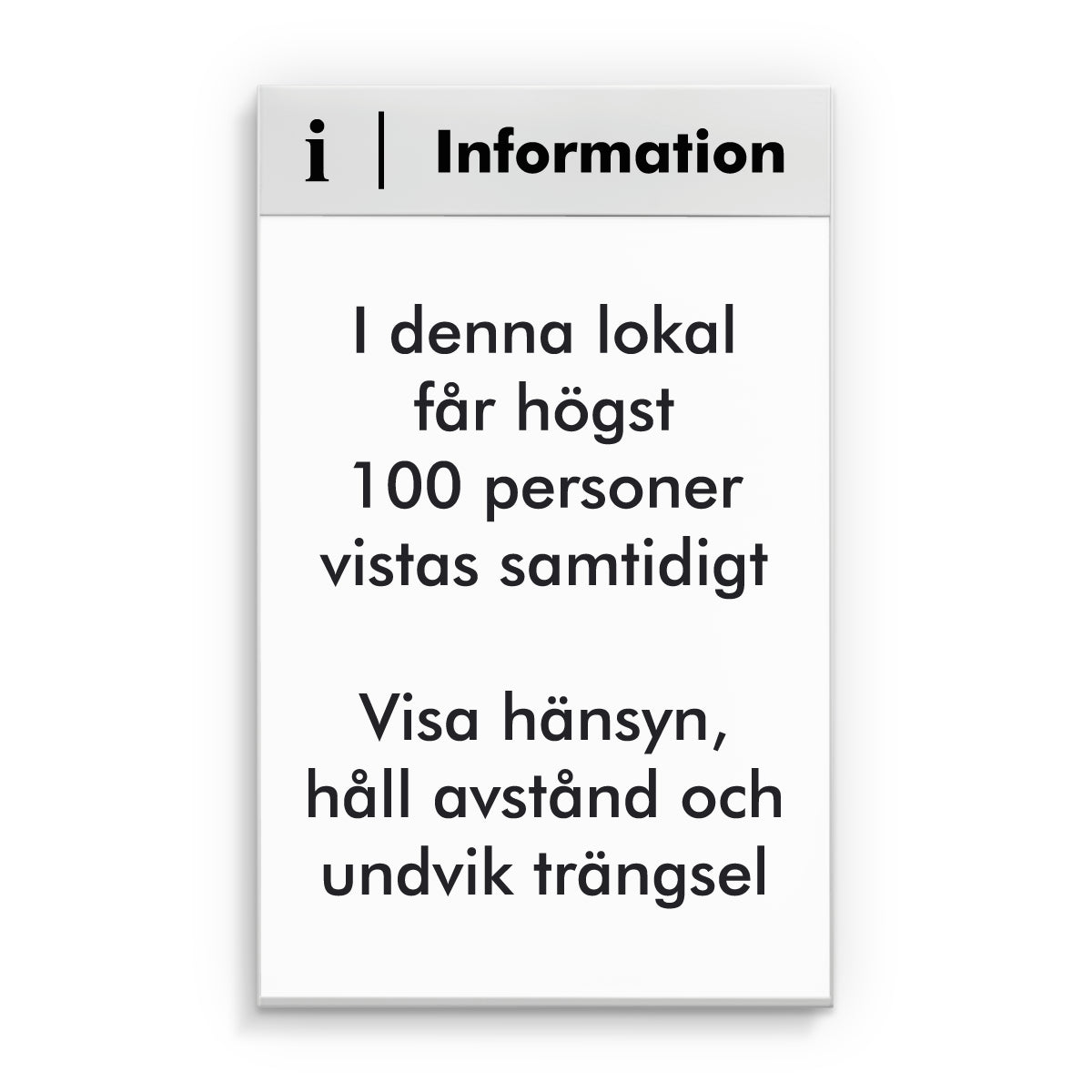 Informationsskylt för stående A4-papper med rubriktexten "Information" och tillhörande symbol