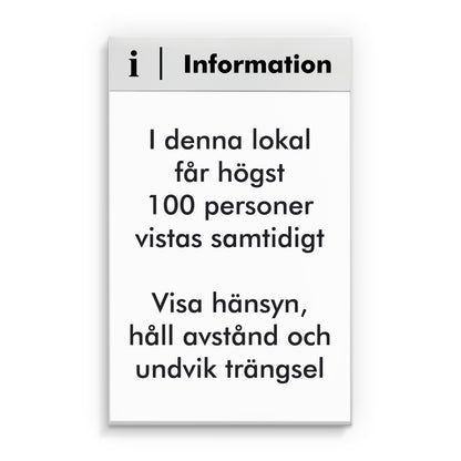 Informationsskylt för stående A4-papper med rubriktexten "Information" och tillhörande symbol