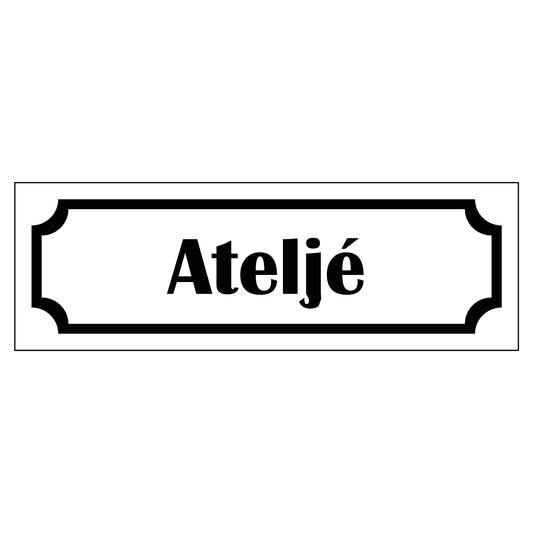 Märkskylt "Ateljé" - Vit/Svart