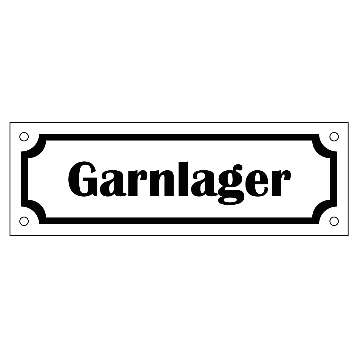 Märkskylt "Garnlager" - Vit/Svart