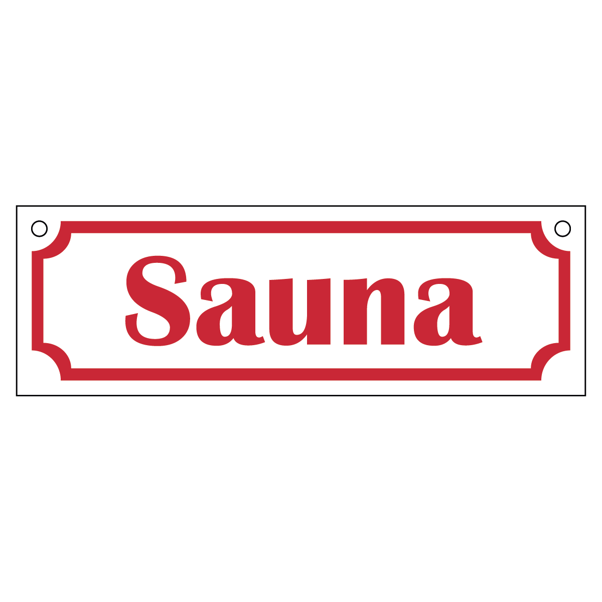 Sauna - Skylt - 150x50mm - Vit - Röd