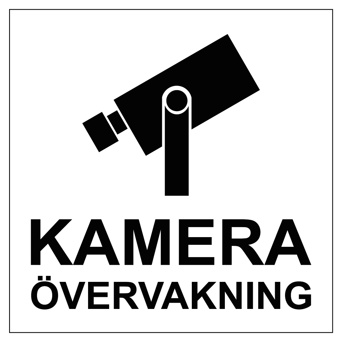 Symbolskylt "Kameraövervakning" - Vit/Svart - Raka hörn